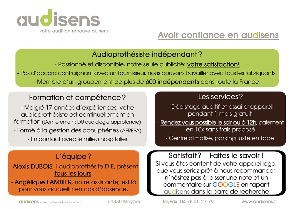 audisens - Centre d'audition Meyzieu, avoir confiance en un professionnel de l'audition comptent.